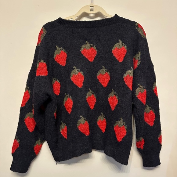 Strawberry Patterned Black Sweater-One Size - Picture 1 of 4